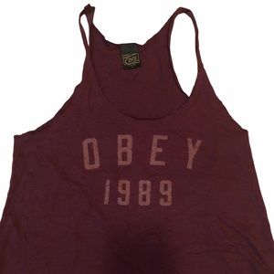 Obey Maroon Racerback Cutoff Style Sz L